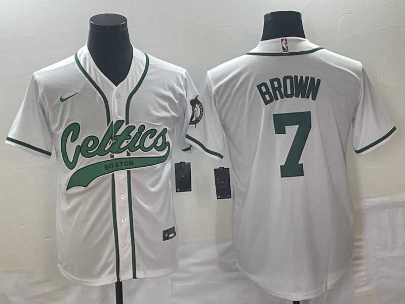 Men%27s Boston Celtics #7 Jaylen Brown White With Patch Stitched Baseball Jersey->boston celtics->NBA Jersey